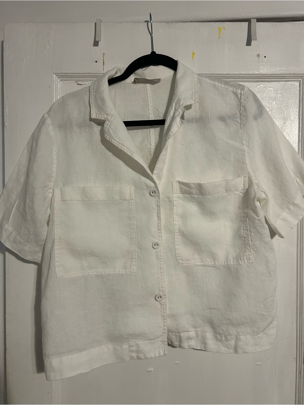 Everlane Cream Short-Sleeve Button-Down Linen Shirt